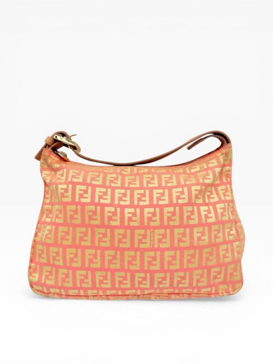 Fendi Handbags - Fendi Zucca Zuccino Pink Canvas Pochette Shoulder Bag